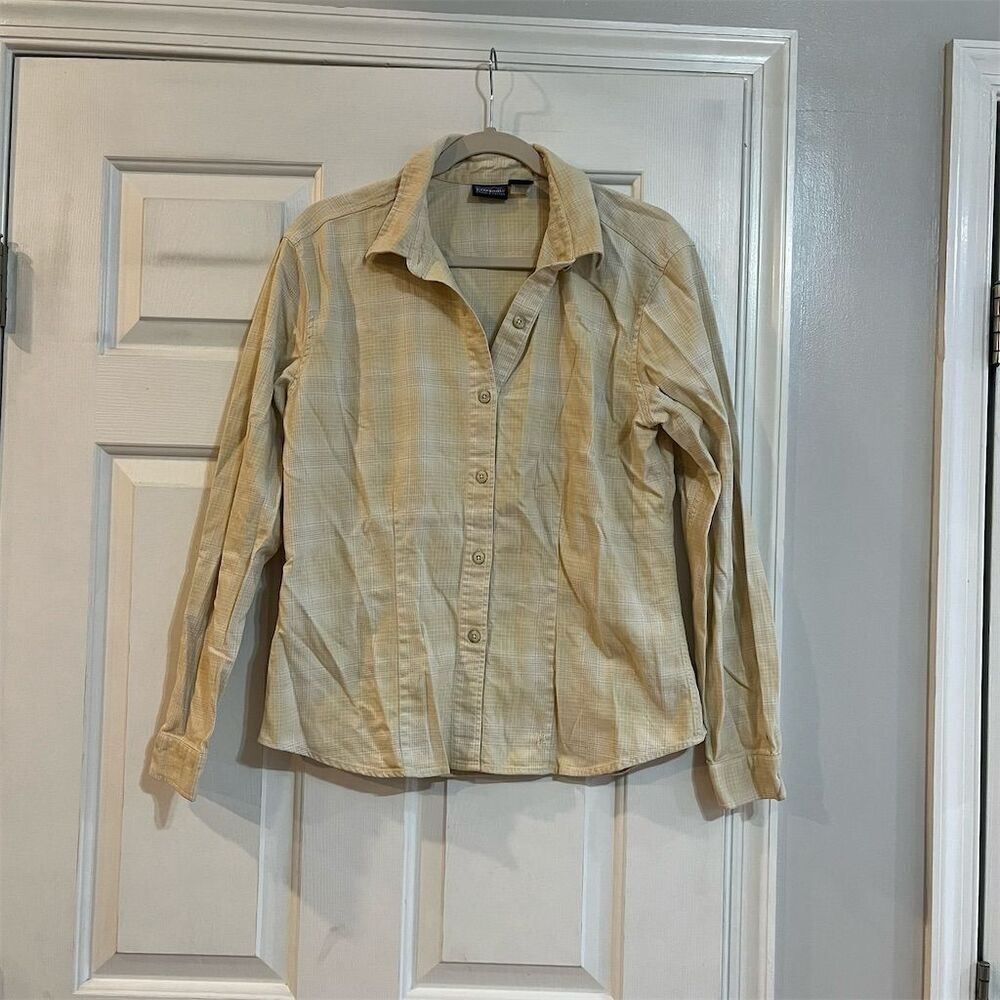 Patagonia Women's Plaid Button-Up Shirt Beige Long Sleeve Size M